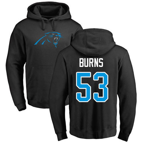 Carolina Panthers Men Black Brian Burns Name and Number Logo NFL Football 53 Pullover Hoodie Sweatshirts